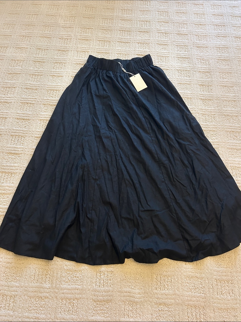 Black A-Line Midi Skirt with Elastic Waist